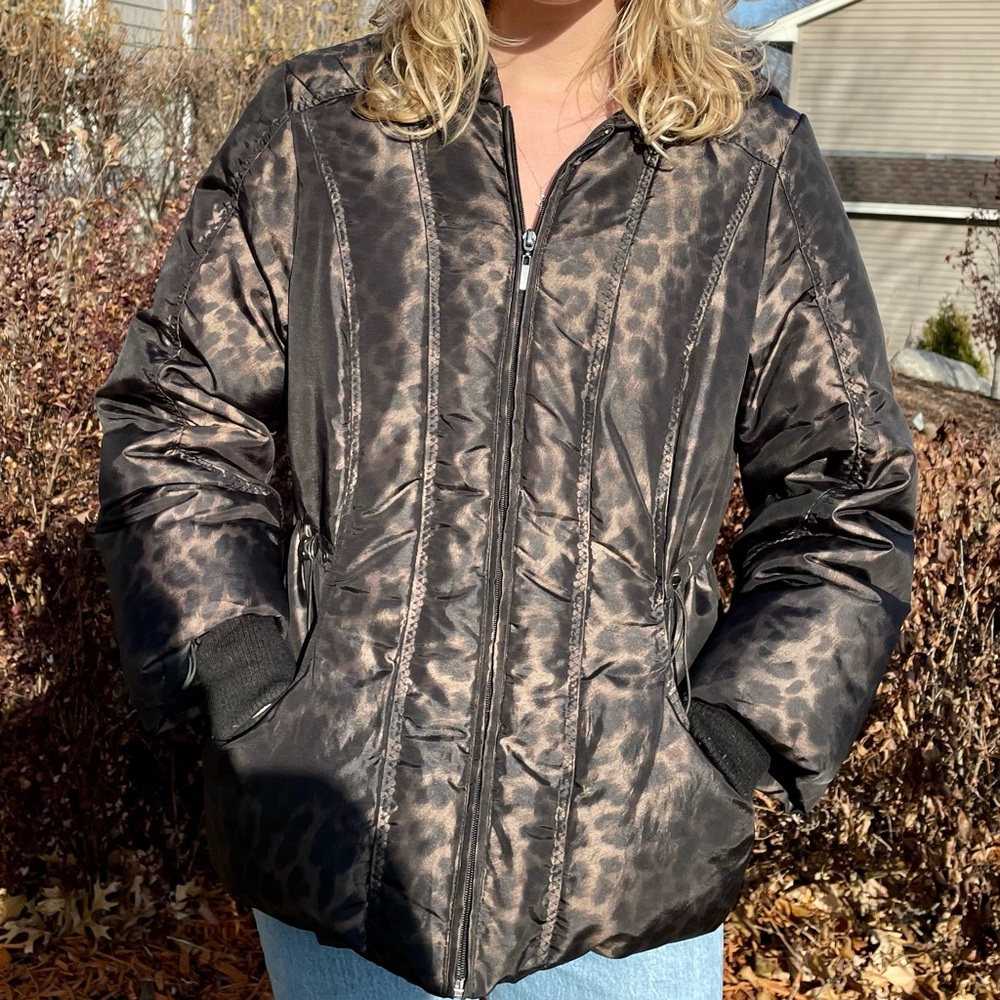 HILARY RADLEY BRONZE BLK LEOPARD WINTER COAT SZ M